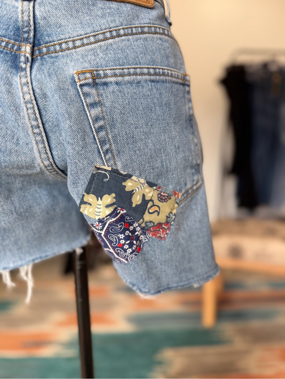 Vintage Reworked Button Front Patchwork Denim Shorts - Picture 6 of 13